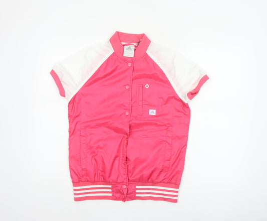 Adidas Women Pink White UK 12 Bomber Jacket Short Sleeve Clima