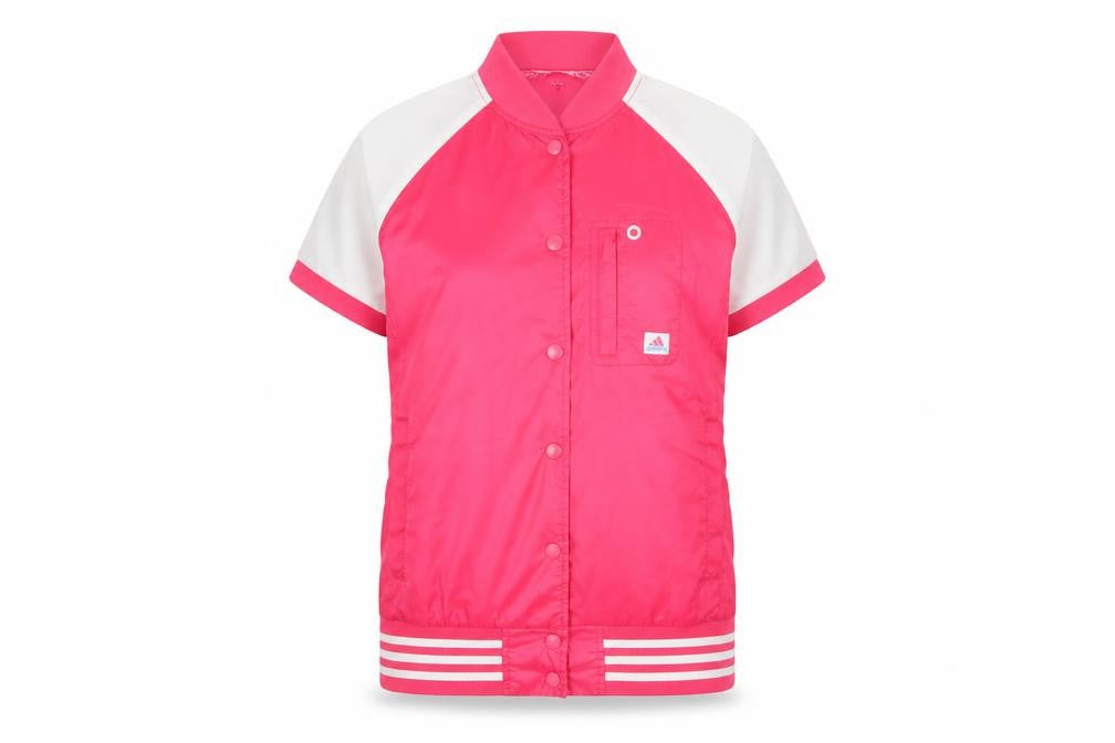 Adidas Women Pink White UK 12 Bomber Jacket Short Sleeve Clima