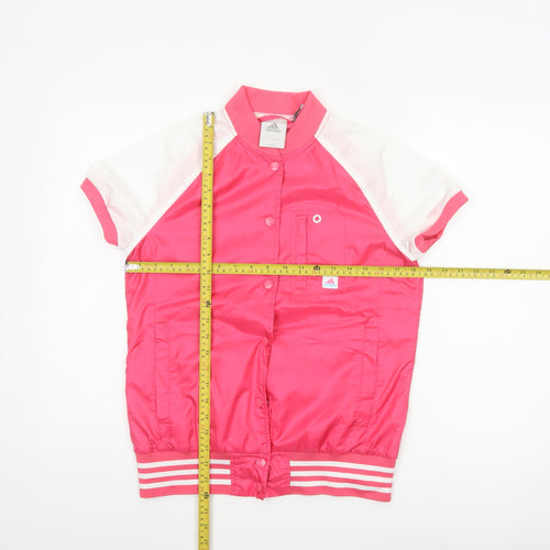 Adidas Women Pink White UK 12 Bomber Jacket Short Sleeve Clima