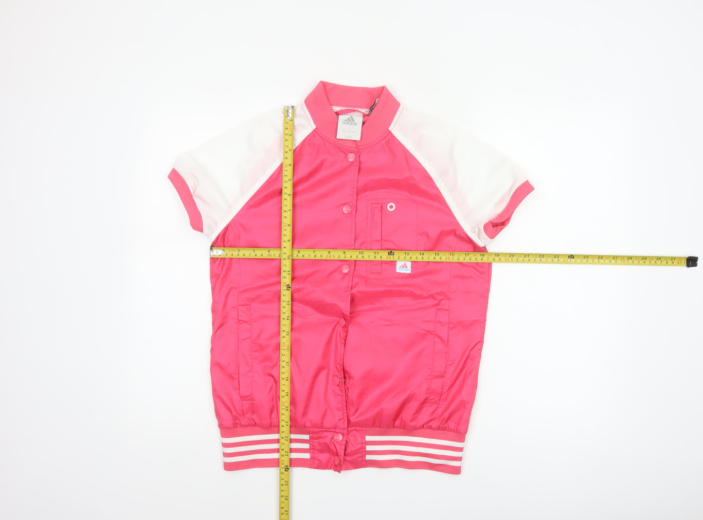 Adidas Women Pink White UK 12 Bomber Jacket Short Sleeve Clima