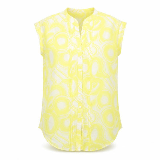 Monsoon Women Yellow UK 12 Geometric Cotton Short Sleeve Button-Up Blouse