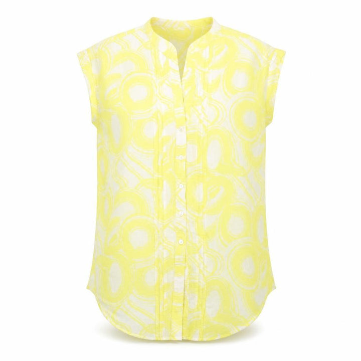 Monsoon Women Yellow UK 12 Geometric Cotton Short Sleeve Button-Up Blouse