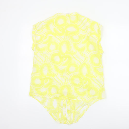 Monsoon Women Yellow UK 12 Geometric Cotton Short Sleeve Button-Up Blouse