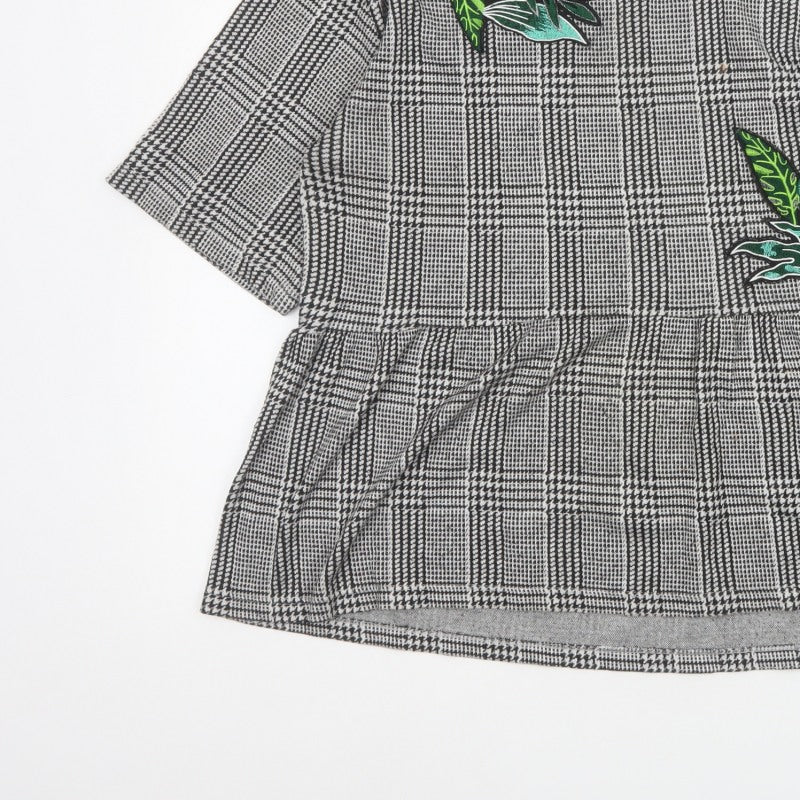 Additional view of Zara Trafaluc Women Grey Check Embroidered Tunic Blouse, size M
