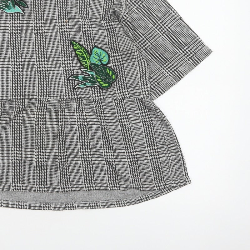 Additional view of Zara Trafaluc Women Grey Check Embroidered Tunic Blouse, size M