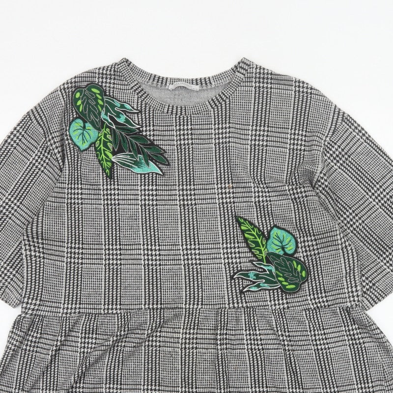 Additional view of Zara Trafaluc Women Grey Check Embroidered Tunic Blouse, size M