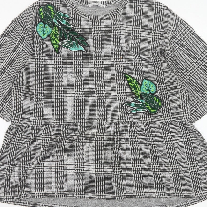 Additional view of Zara Trafaluc Women Grey Check Embroidered Tunic Blouse, size M