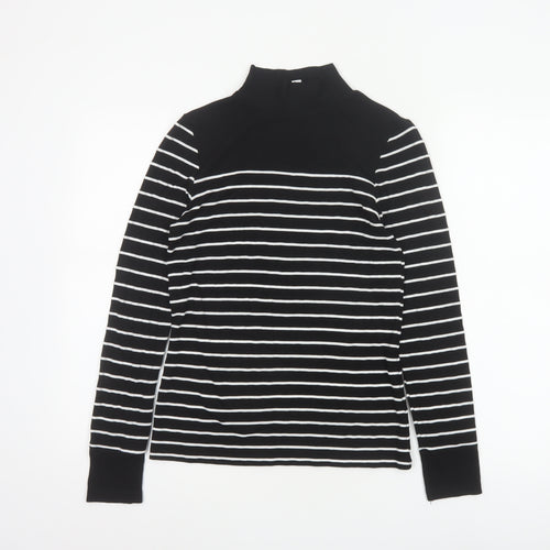 Warehouse Women Black White Striped High Neck Long Sleeve Top UK 8