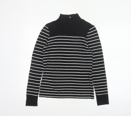 Warehouse Women Black White Striped High Neck Long Sleeve Top UK 8