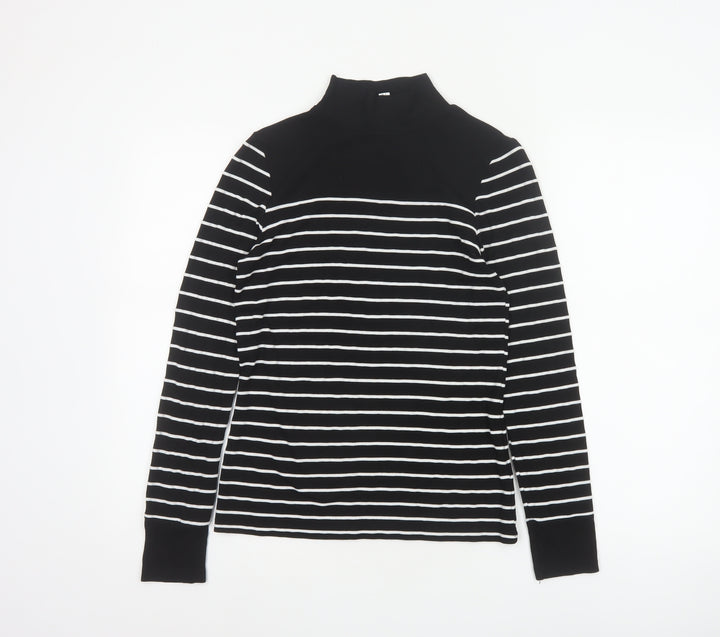 Warehouse Women Black White Striped High Neck Long Sleeve Top UK 8