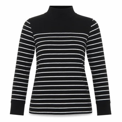 Warehouse Women Black White Striped High Neck Long Sleeve Top UK 8