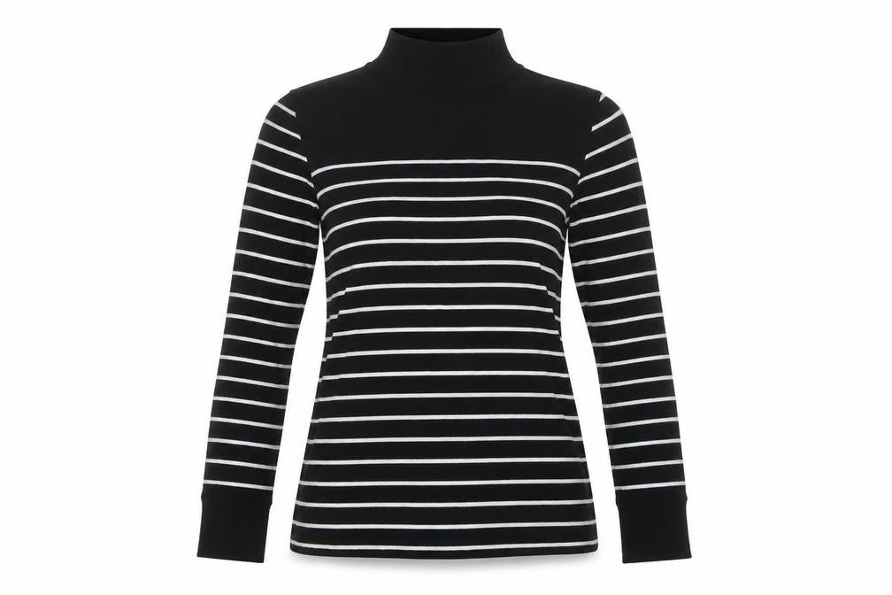 Warehouse Women Black White Striped High Neck Long Sleeve Top UK 8