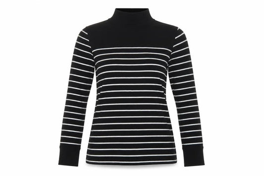 Warehouse Women Black White Striped High Neck Long Sleeve Top UK 8