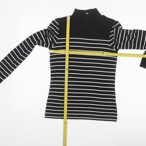 Warehouse Women Black White Striped High Neck Long Sleeve Top UK 8