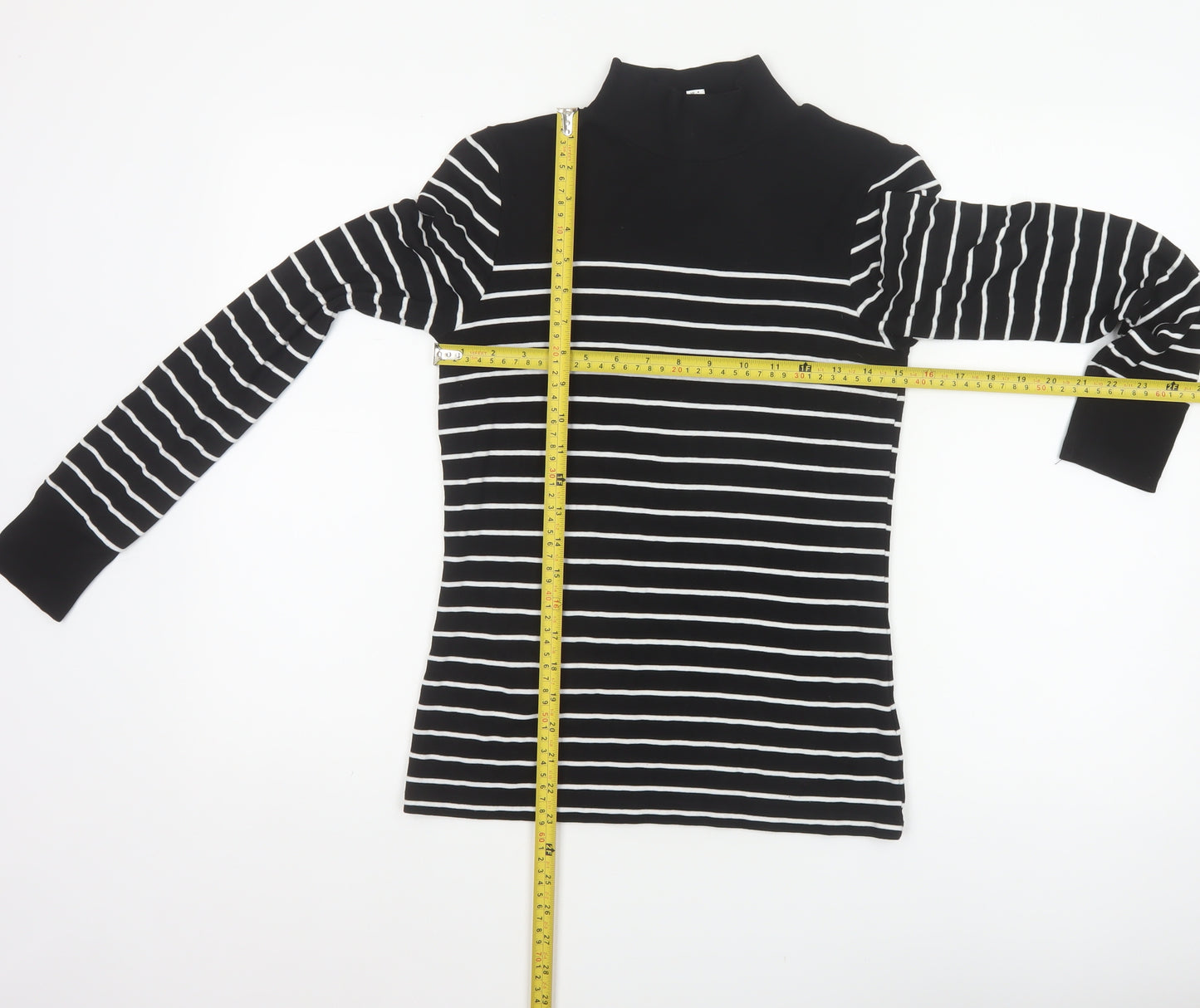 Warehouse Women Black White Striped High Neck Long Sleeve Top UK 8