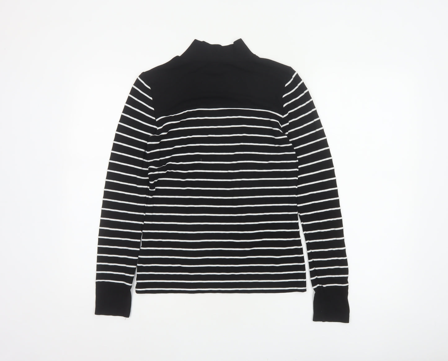 Warehouse Women Black White Striped High Neck Long Sleeve Top UK 8