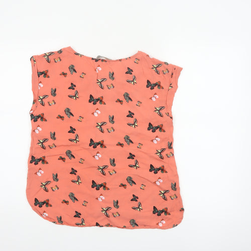 Oasis Women Orange UK 10 Butterfly Print Lace Cap Sleeve Blouse