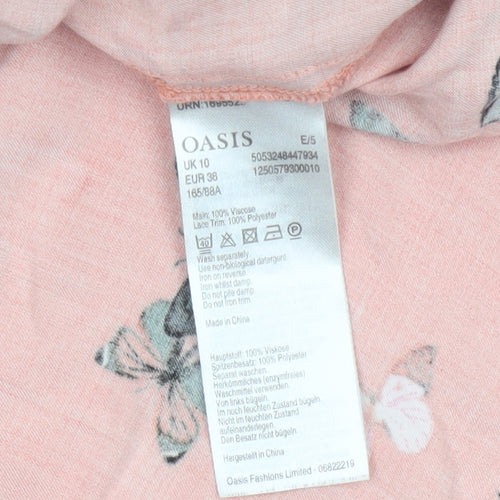Oasis Women Orange UK 10 Butterfly Print Lace Cap Sleeve Blouse