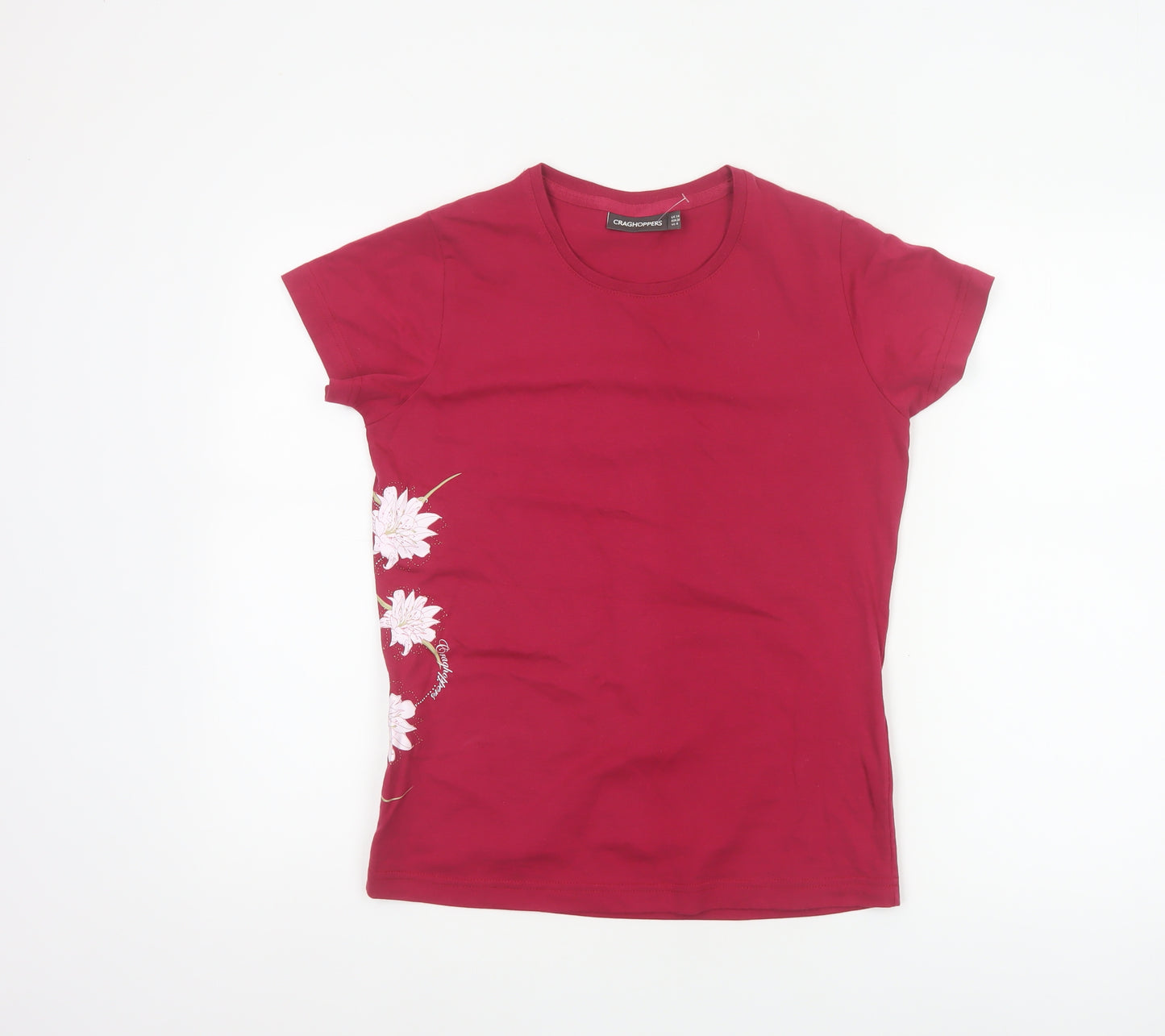 Craghoppers Women Red UK 10 Floral Cotton Jersey Short Sleeve T-Shirt