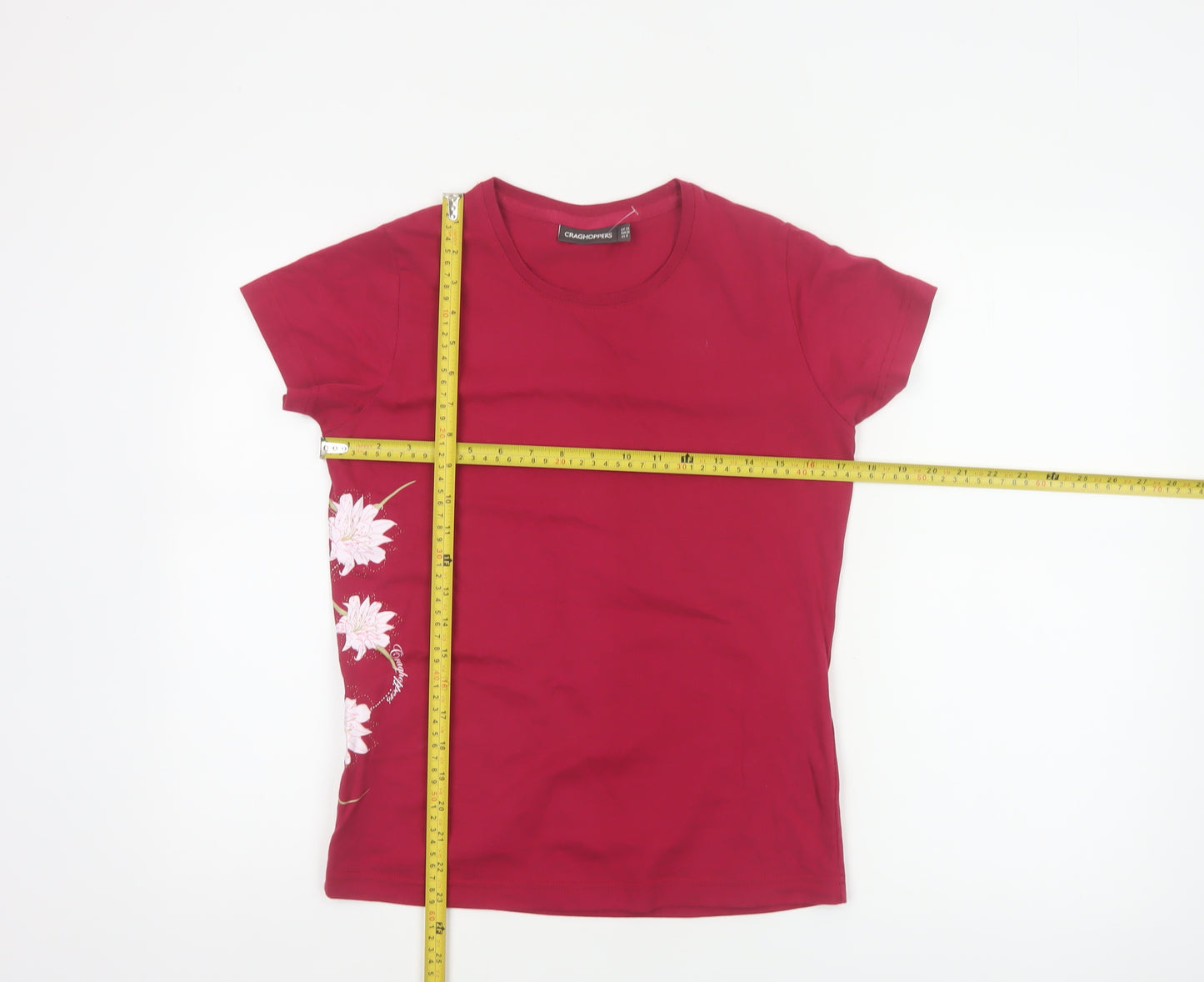 Craghoppers Women Red UK 10 Floral Cotton Jersey Short Sleeve T-Shirt