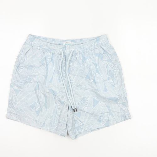Next Mens Blue Leaf Print Swim Shorts Size S Drawstring