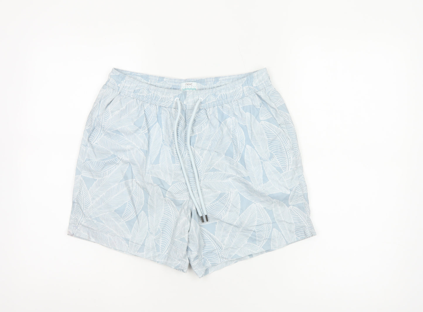 Next Mens Blue Leaf Print Swim Shorts Size S Drawstring