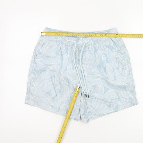 Next Mens Blue Leaf Print Swim Shorts Size S Drawstring