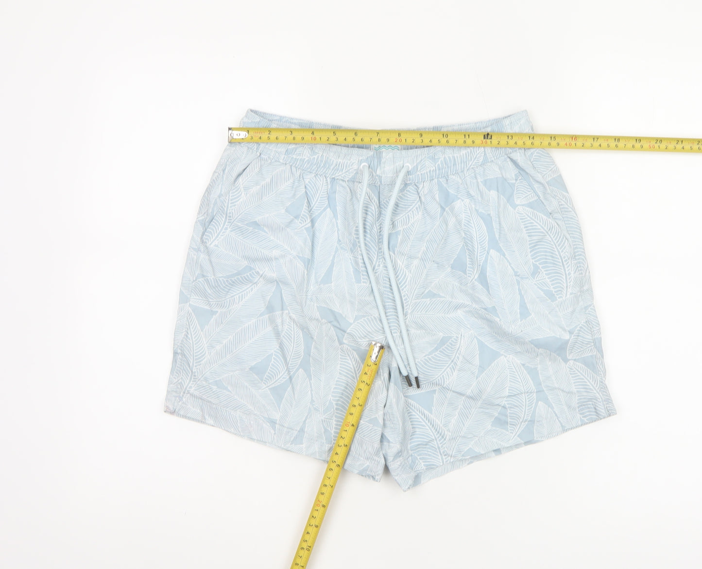 Next Mens Blue Leaf Print Swim Shorts Size S Drawstring