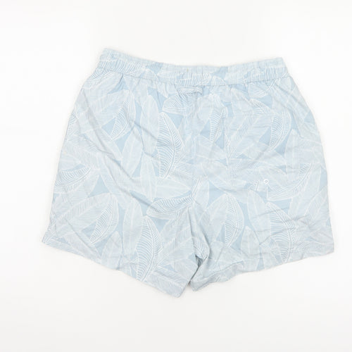 Next Mens Blue Leaf Print Swim Shorts Size S Drawstring