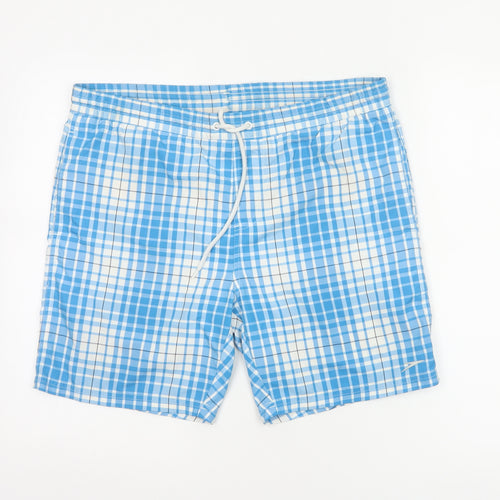 Speedo Men’s Blue Check Swim Shorts Size S Drawstring Mesh Lined