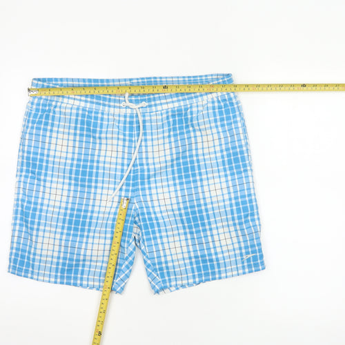 Speedo Men’s Blue Check Swim Shorts Size S Drawstring Mesh Lined
