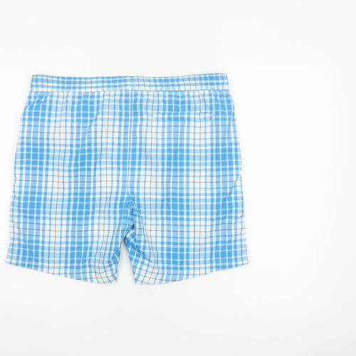 Speedo Men’s Blue Check Swim Shorts Size S Drawstring Mesh Lined