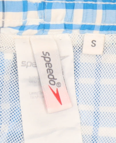 Speedo Men’s Blue Check Swim Shorts Size S Drawstring Mesh Lined
