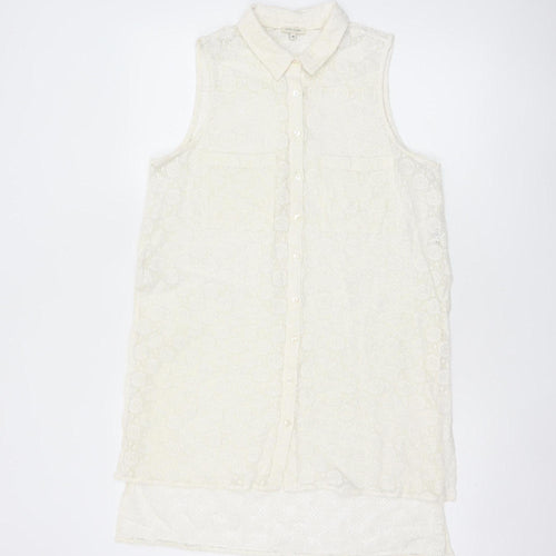 River Island Women Ivory UK 10 Sleeveless Lace Collared Button-Up Blouse