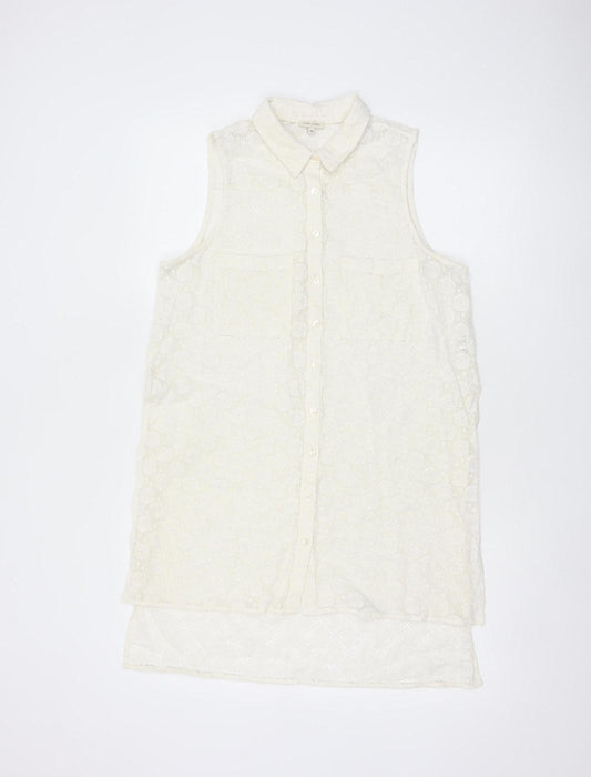 River Island Women Ivory UK 10 Sleeveless Lace Collared Button-Up Blouse