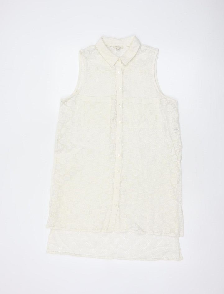 River Island Women Ivory UK 10 Sleeveless Lace Collared Button-Up Blouse