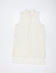 River Island Women Ivory UK 10 Sleeveless Lace Collared Button-Up Blouse