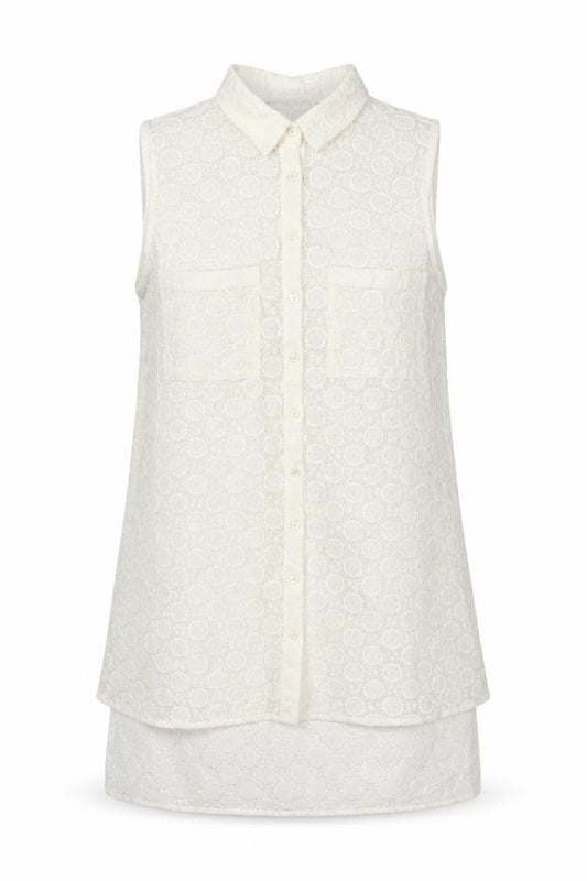 River Island Women Ivory UK 10 Sleeveless Lace Collared Button-Up Blouse