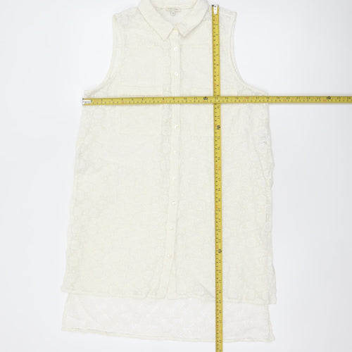 River Island Women Ivory UK 10 Sleeveless Lace Collared Button-Up Blouse
