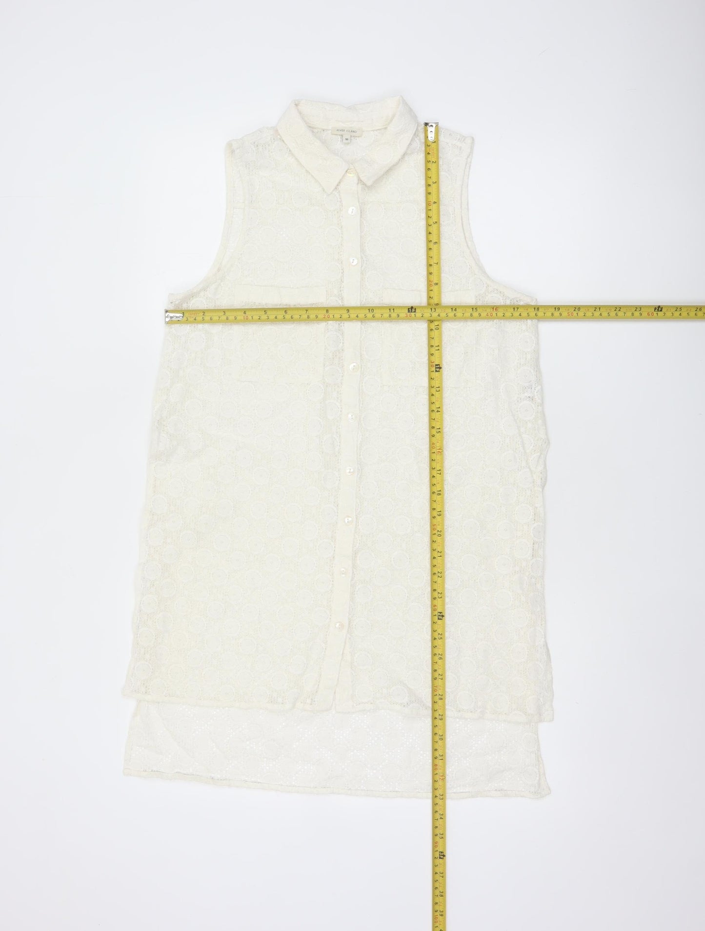 River Island Women Ivory UK 10 Sleeveless Lace Collared Button-Up Blouse