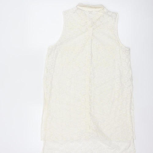 River Island Women Ivory UK 10 Sleeveless Lace Collared Button-Up Blouse