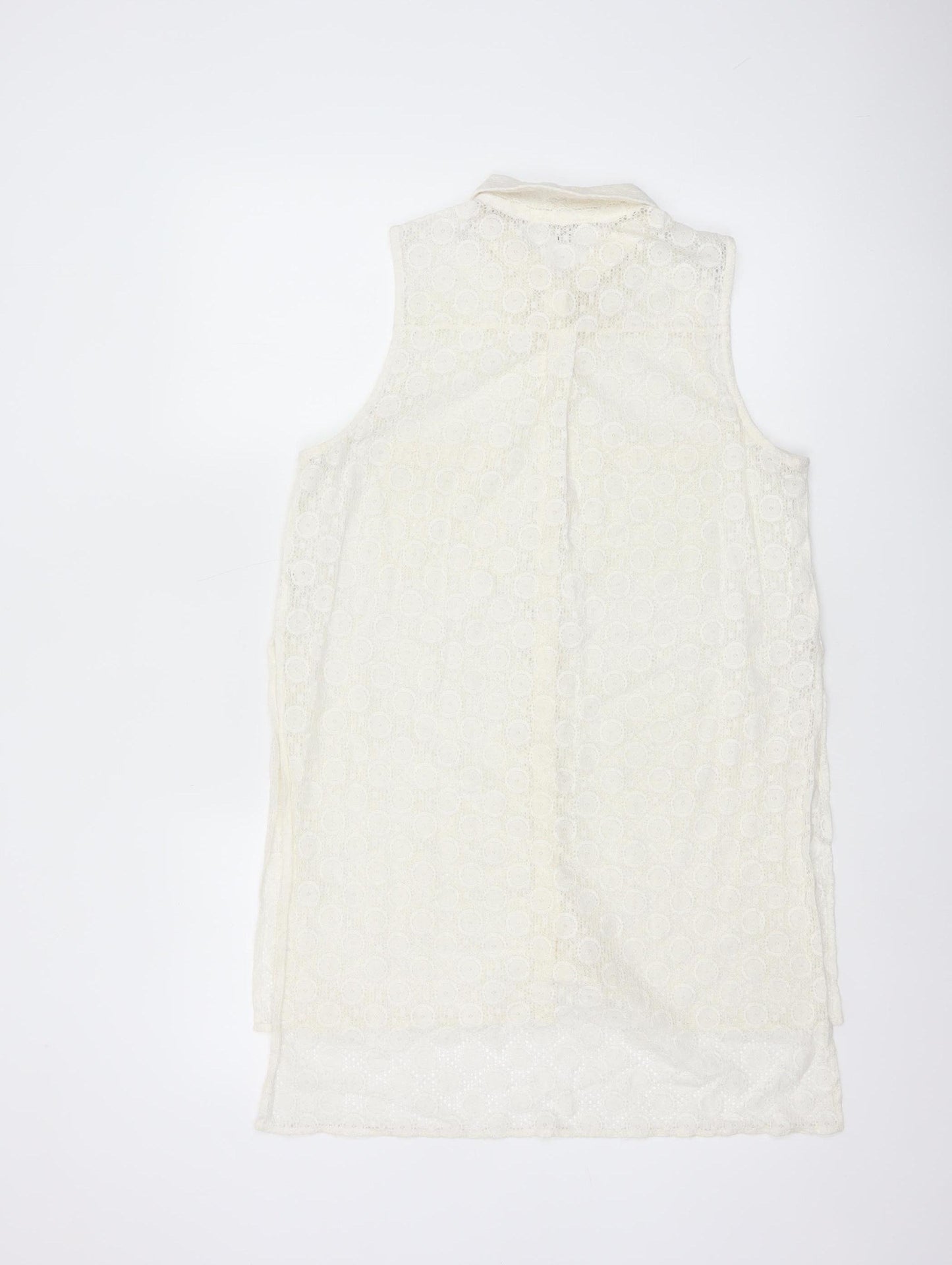 River Island Women Ivory UK 10 Sleeveless Lace Collared Button-Up Blouse