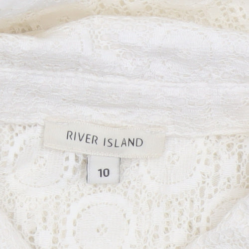 River Island Women Ivory UK 10 Sleeveless Lace Collared Button-Up Blouse
