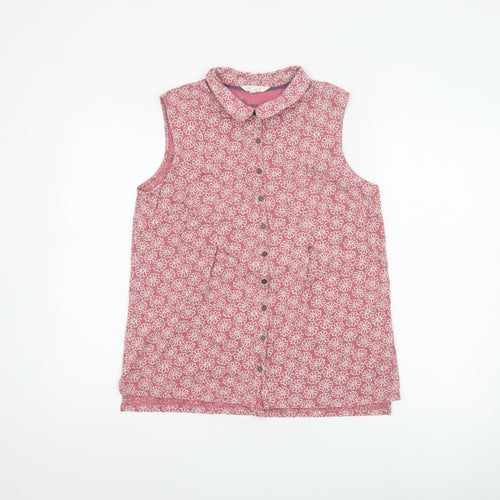 White Stuff Women’s Pink Floral Sleeveless Button-Up Blouse UK 12