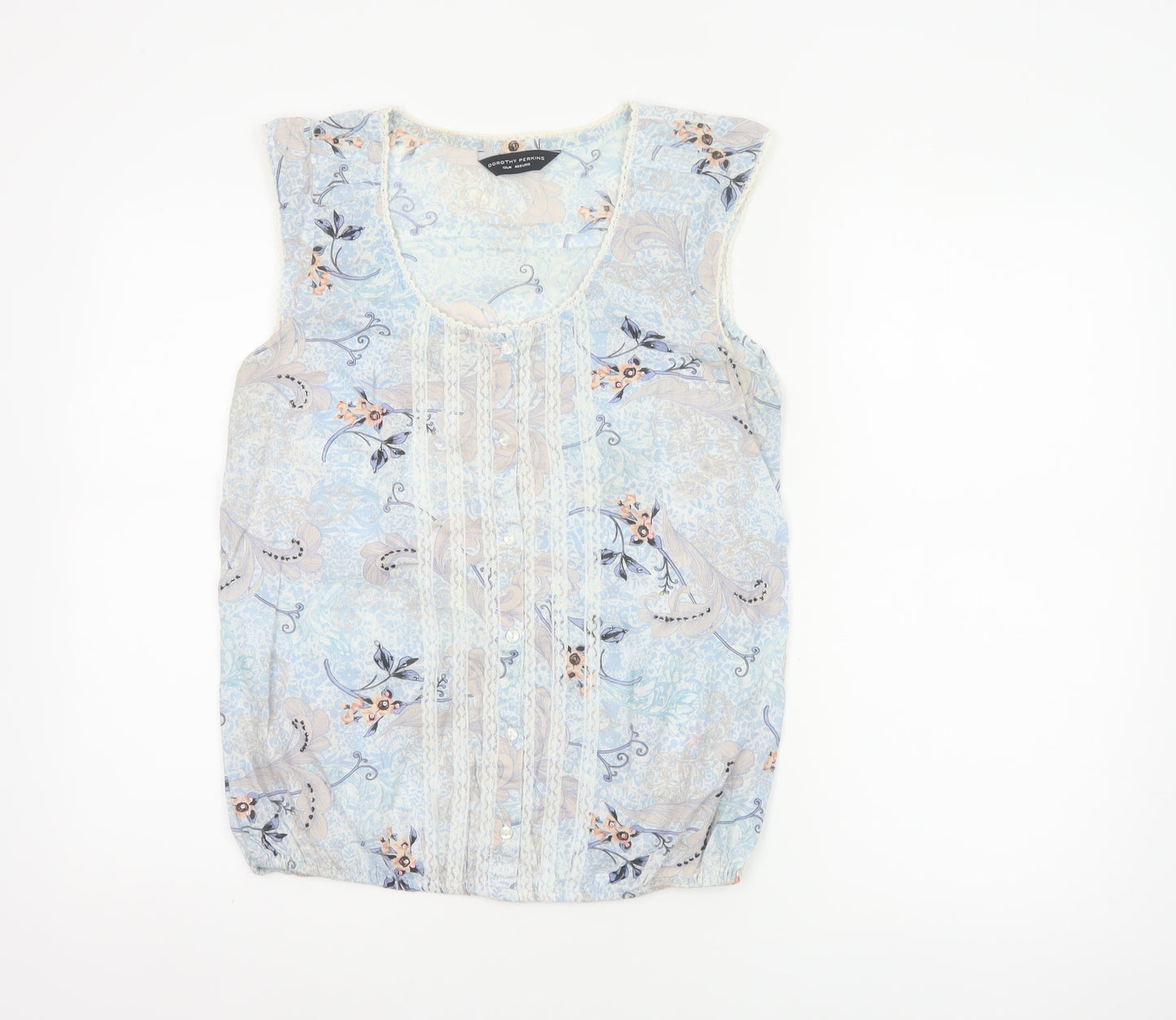 Dorothy Perkins Women Blue Floral Lace Sleeveless Blouse UK 12