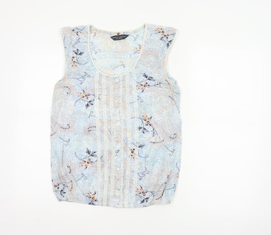 Dorothy Perkins Women Blue Floral Lace Sleeveless Blouse UK 12