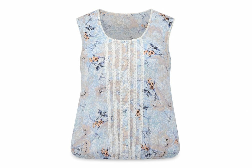 Dorothy Perkins Women Blue Floral Lace Sleeveless Blouse UK 12