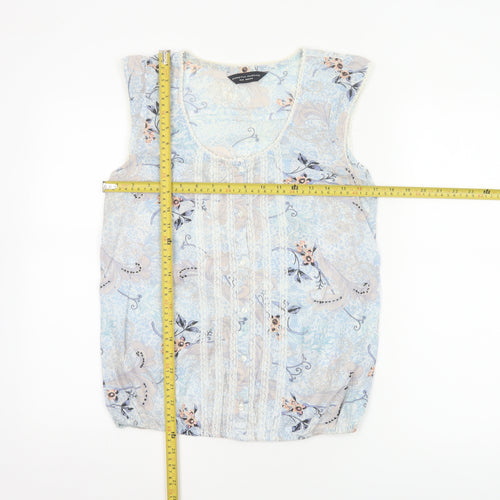 Dorothy Perkins Women Blue Floral Lace Sleeveless Blouse UK 12