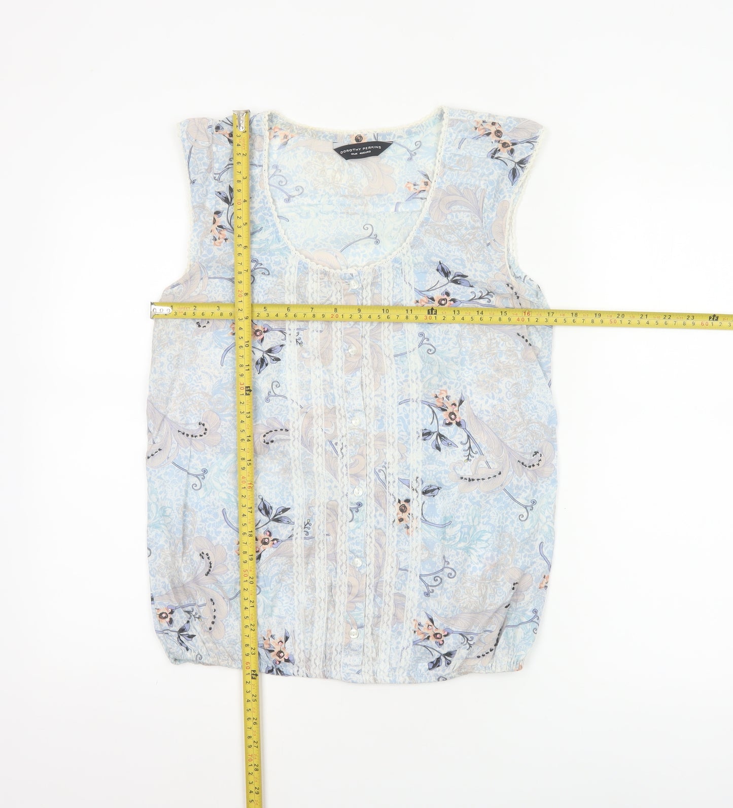 Dorothy Perkins Women Blue Floral Lace Sleeveless Blouse UK 12