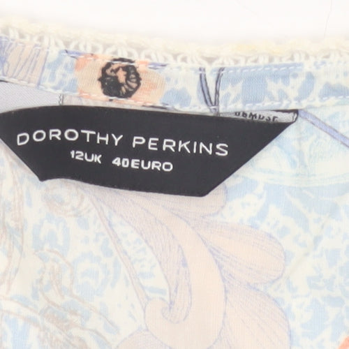 Dorothy Perkins Women Blue Floral Lace Sleeveless Blouse UK 12